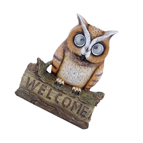 Lampe solaire murale extérieure étanche hibou marron en résine