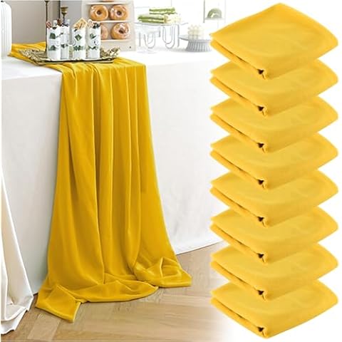 8 Packs 10FT Gold Table Runner with Glitter, 28x120 inch Long Gauze Table Runner for Romantic Wedding Bridal Baby Shower Birthday Party Cake Table Decoration Cover