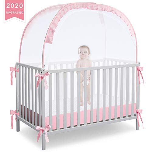 RUNNZER Crib Pop Up Tent, Baby Safety Mesh Cover Mosquito Net, Toddler Bed