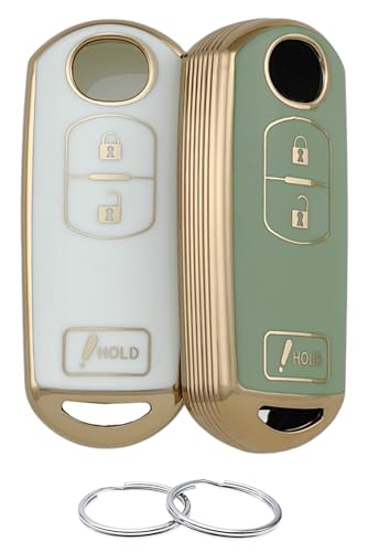 REPROTECTING TPU Key Fob Cover Compatible with 2010-2019 Mazda 3 6 CX-3 CX-5 CX-7 CX-9 (White/Green, 3 Buttons/TPU)