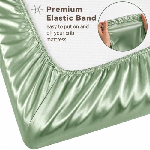 Image of Satin Crib Sheet for Baby Hair Care - Oeko-TEX Certified Silky Soft Fitted Mattress Cover 28x52 - Breathable & Gentle on Skin, Snug Fit for Standard Crib (Sage)