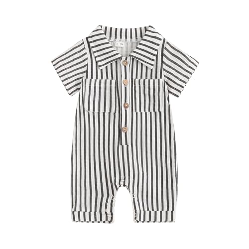 Image of BemeyourBBs Newborn Baby Boy Summer Clothes Short Sleeve Dress Shirt Romper Button Jumpsuit Gentleman One Piece Outfit