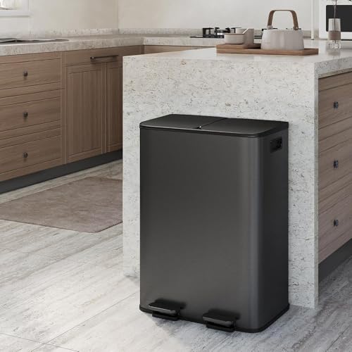 GarveeTech Poubelle Cuisine 2 x 30L Inox 410, Tri Sélectif 60L Double Compartiment avec Pédales Métal, Couvercle Fermeture Douce et Maintien Ouvert, Seaux...