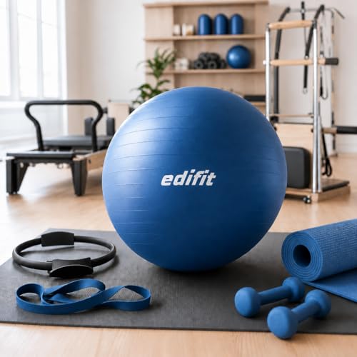 Miniatura 7 de Edifit, Pelota De Pilates, 55,65 Y 75, Ejercicio En Casa, Incluye Hinchador, Fitball, Embarazadas, Accesorios Yoga, Gimnasio, Varios Tamaños 65cm, Azul