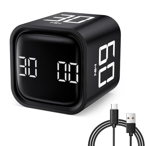 Milgeo Schwerkraft-Sensor-Timer, Timer mit Pomodoro-Technologie, Zeitmanagement-Tool, Würfel für ADHS, Arbeit, Büro, Studium, Aufgaben, Kinder, Kochen, Sport (schwarz)