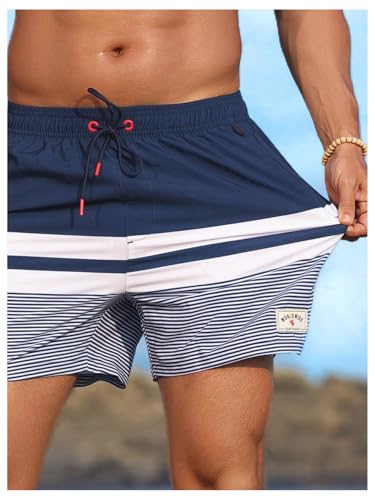 OYOANGLE Men's Swim Trunks Striped Beach Shorts Board Quick Dry Swimming Shorts Swimwear3