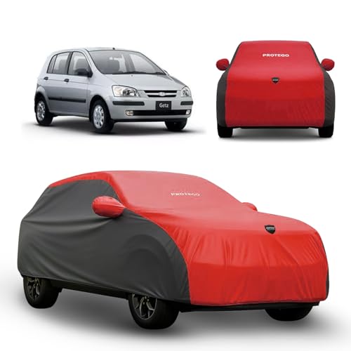 Image of PROTEGO Prime Series India's 1st Anti-Tear Car Cover for Hyundai Getz | Heavy-Duty, Custom Fit, All Weather Protection | 100% Waterproof, Windproof & Hail Resistant | 2-Year Warranty | Red + Black