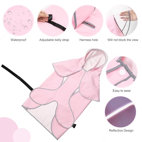 DOMIGLOW Dog Raincoat - Waterproof Dog Rain Jacket, Reflective Hooded Pet Poncho with Harness Hole，Lightweight Doggie Rainwear Slicker for Walking& Camping (XX-Large, Pink) — view 4