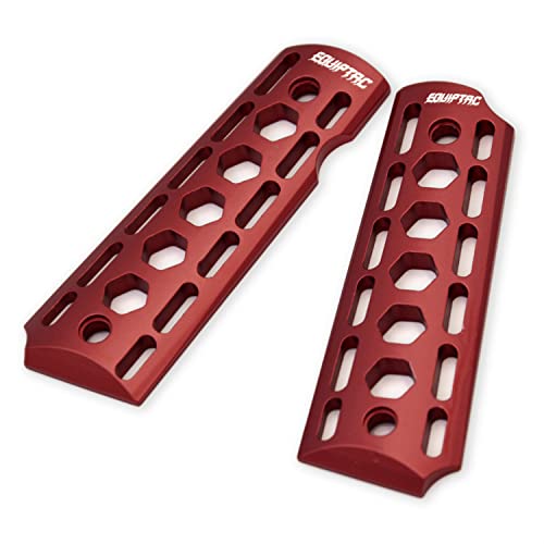 1911 Grips Aluminum 6061, 1911 Grips Full Size, Handgun Grip(Gov. and Clones) Hard Anodized Skeleton CNC Cut Through Slim Compatible Replacement Gun Accessories, red