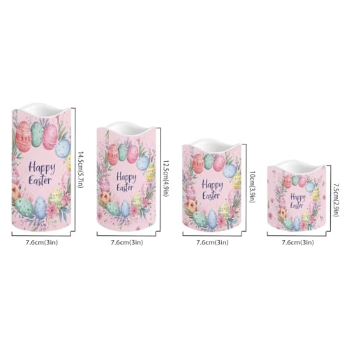 Image of Easter Egg and Floral Plastic Flameless Candles with Remote Control and Timer LED Flickering Battery Electric Pillar Candles for Table Easter Decoration