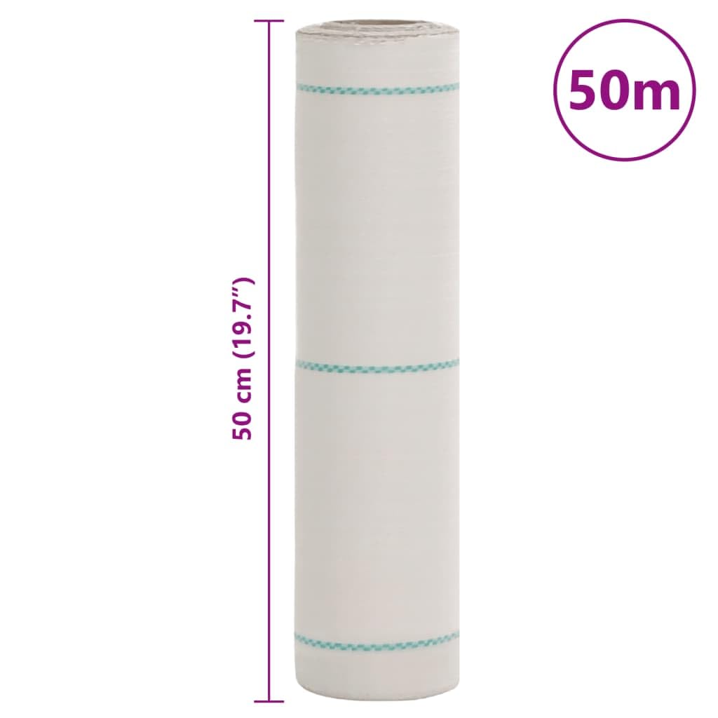 Fieltro blanco de 0,5 x 50 m de polipropileno para jardín con rayas verdes, permeable al agua y resistente a los rayos UV para arriates, jardín y control de malezas, material duradero para plantas