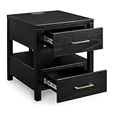 Signature Design by Ashley Winbardi Industrial 2-Drawer End Table with Open Cubby, USB Ports, Black