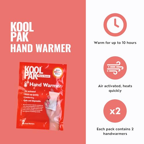 Koolpak 20 x Hand Warmers (10 pairs) Disposable Air Activated Heat Pads – Up to 10 Hours of Natural Warmth – Ideal for Cold Weather, Outdoor Sports, Camping, Hiking & Travel – Warmers for Men & Women