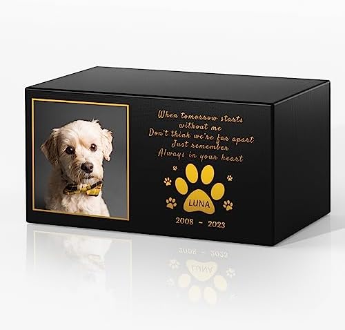 Bemaystar Personalized Pet Urns for Dogs Ashes – Custom Wooden Keepsake Urn Box with Photo for Pet Memorial Keepsake, Box Pet Cremation Urn, Sympathy Gift for a Pet Weight of Up to 10 lbs