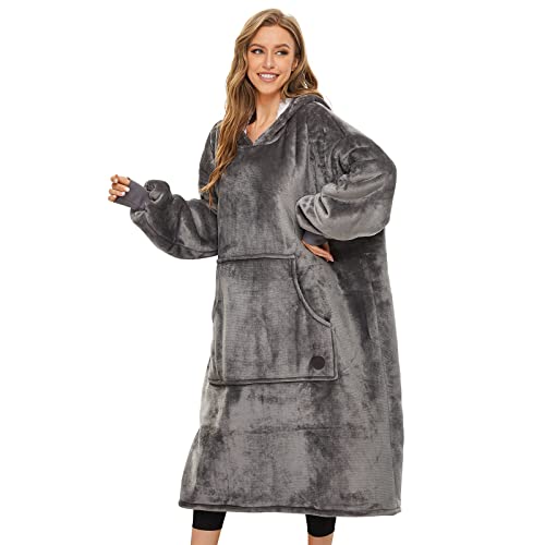 THREE POODLE Sherpa Wearable Blanket Hoodie (Gray, Adult)