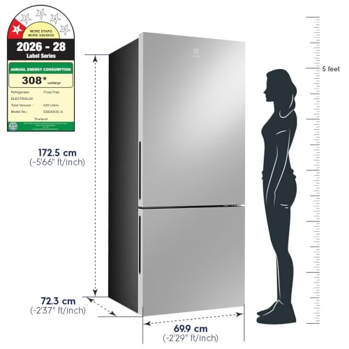 Image of Electrolux 425L 1 Star Double Door Refrigerator with AI CoolAssist, Bottom Mount Freezer, GreenZone Technology, Cooling 360, Inverter, Frost Free, UltimateTaste 700, EBE4302C-S, Stainless Steel