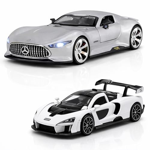 Image of Mercedes Vision GT & McLaren Senna Toy Car Combo - 1:32 Scale Alloy Die-Cast Supercars with Lights & Sound, Pull-Back Racing Toy for Kids, Boys & Collectors, Gift (2 Pack)(Color as per Stock)