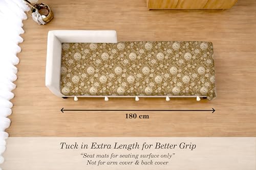 Image of Cloth Fusion Quilted Sofa Cover Seat Mat 3 Seater Chaise, Floral Toile | Reversible Jaipuri Print, 180 cm, Seat Cover Only, Decorative Tassel Edging With A Spare, Easy Tuck-In Hold, Not Anti-Slip
