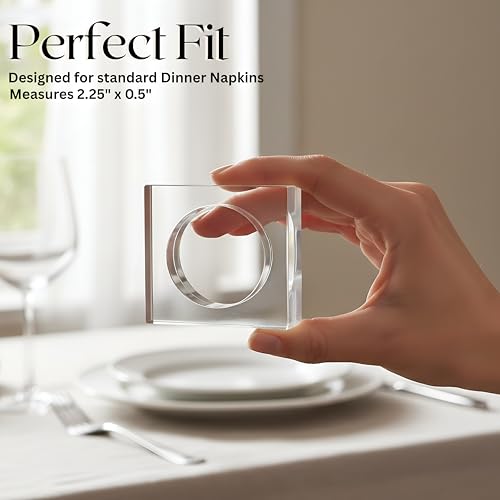 CLEENTABLE Acrylic Set of 12 Square Beveled Napkin Ring - Cloth Napkin Rings Serviette Buckles for Wedding, Birthday, Banquet, Table Décor, Home Décor, Gifting (Transparent)