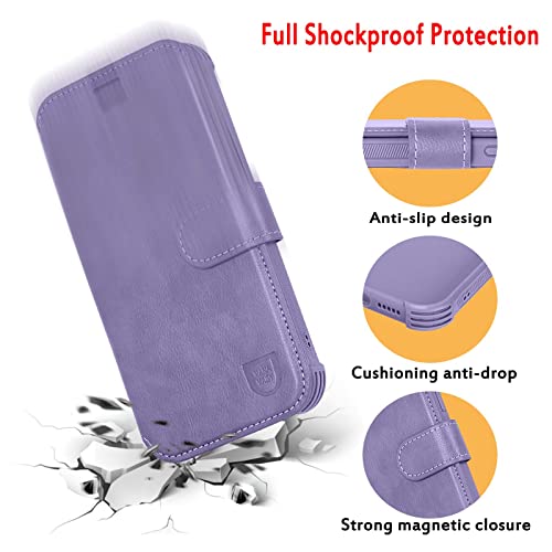 Vanavagy Wallet Case For Iphone 14 Pro Max 5G For Women And Men,Rfid Flip Leather Cover With Wrist Supports Wireless Charging With Card Holder And Screen Protector,Clove Purple #TOP4