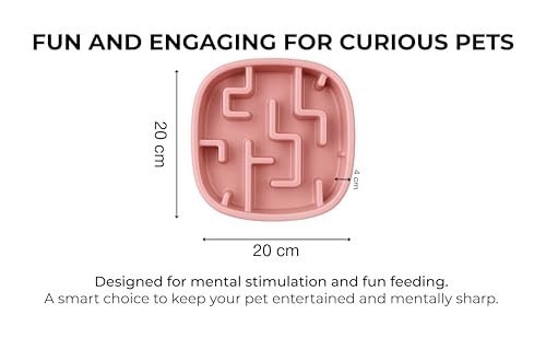 Image of Slow Feeder Bowl | Square Maze Food Bowl for Dogs and Cats | Anti Choking Puzzle Bowl | Anti Slip Interactive Feeding Dish | Durable & Easy to Clean | Anti Bloat and Aids Digestion (Pink)
