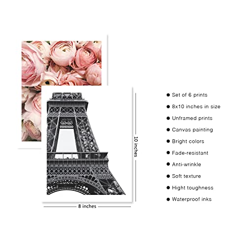 Admmixoo Fashion Wall Art Prints Pink Canvas Art Posters Wall Decor Vintage Retro Trendy Women Perfume Paris Rose Eiffel Tower Pictures For Home Room Girls Bedroom Decor (8"X10" Unframed) #TOP29