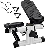 Fitby Mini Stepper Fitness con bande di resistenza e display LCD, bianco