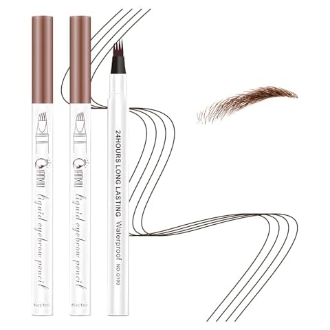2PCS Magic Eyebrow Pen, 3D Waterproof Microblading Eyebrow Pen, Natural Makeup Fine Stroke Eyebrow Pen, Long-Lasting Waterproof Eyebrow Pencil, Magic Eyebrow Pencil with 4 Micro-Fork Tip (Chestnut) Cover