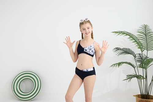 Bkixhv Girls 2 Piece Swimsuit Bikini Set Color Block Tropical Floral Bathing Suit Girls' Cute Swimwear — view 2