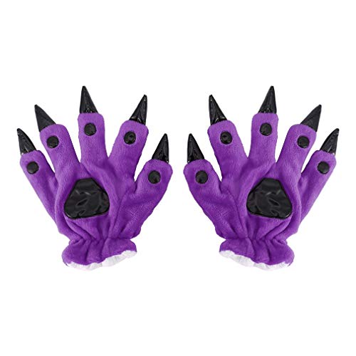 Colorful Color Halloween Theme Glove Paws Furry Realistic Sharp Claws Tiger Cat Fox Dinosaur Cosplay (Purple)