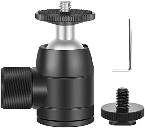 Neewer Mini Ball Head 1/4 inch Screw 360 Degree Rotatable Tripod Head with Lock and Hot Shoe Mount Adapter for LED Light,Ring Light, Tripod, Monopod, Slider, Camera, Load Up to 6.6 pounds/3 kilograms
