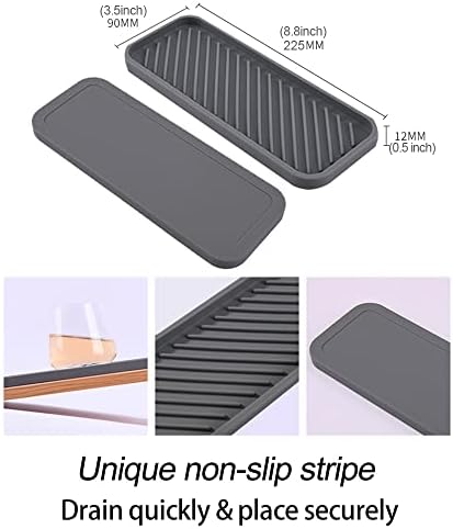 SOQKEEN Silicone Sink Caddy 2 Pack Food Grade Drying Board Mat Non-slip Organizer Sponge Holder Small Soap Tray 8.8"x 3.5" (22.5 cm x 9 cm) for Cups Containers Kitchen Shower Bathroom (Grey)