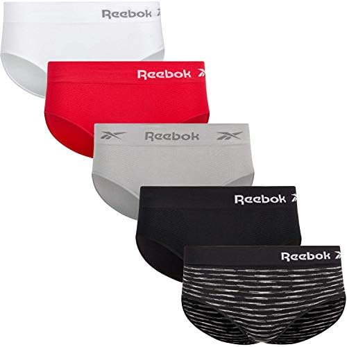 Reebok Womens Underwear, Seamless Hipster Briefs Underpants, 5 in 1 Pack, Black/Red/Grey/White/Spacedye Black, Small