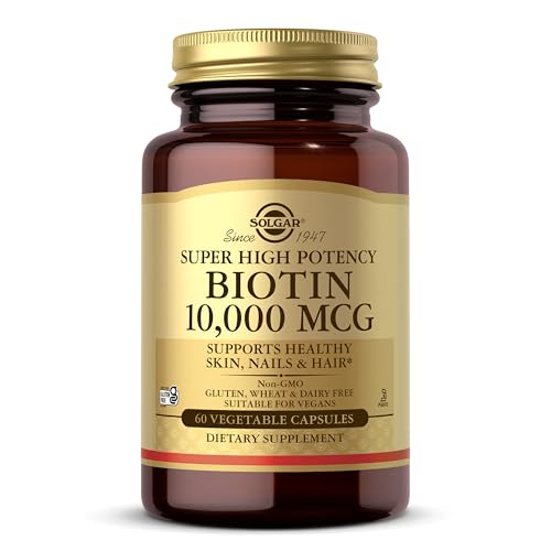 Solgar Biotin 10 000 mcg 60 Vegetable Capsules - Energy Metabolism Promotes Healthy Skin Nails & Hair - Super High Potency - Non-GMO Vegan Gluten Free Dairy Free Kosher - 60 Servings
