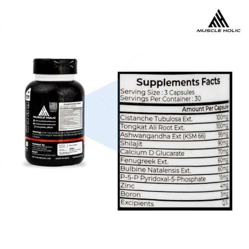 Image of Testarise Men's Vitality Supplement | Natural Blend with KSM-66 Ashwagandha, Shilajit & Zinc | Boosts Energy, Stamina & Strength | Supports Muscle Performance | 90 Capsules, 100 g