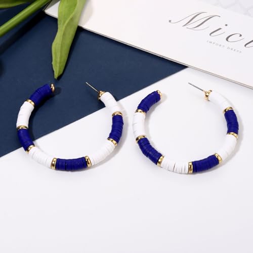 NVENF Heishi Bead Hoop Earrings for Women Rainbow Vinyl Disc Beads Circle Earring Studs Handmade Bohemia Summer Beach Earring Vacation Party Gifts4