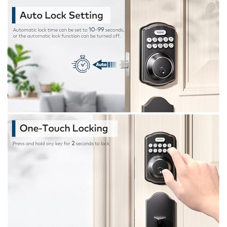 TEEHO Fingerprint Keyless Entry Door Lock - Electronic Keypad Deadbolt with Handle Set - Front Door Handles - Heavy Duty - Door Lock with Code - Easy Installation - Matte Black