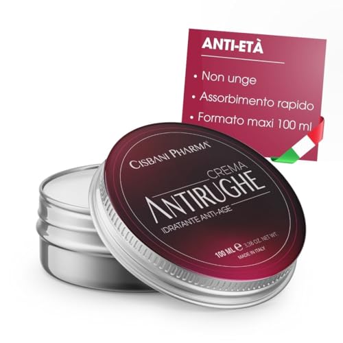 CISBANI PHARMA - Crema Viso Antirughe Idratante Anti-Age 100ml - Con Coenzima Q10, Olio di Macadamia, Acido Ialuronico e collagene - Tonificante per Rughe Profonde - Uomo Donna 40-60 Anni