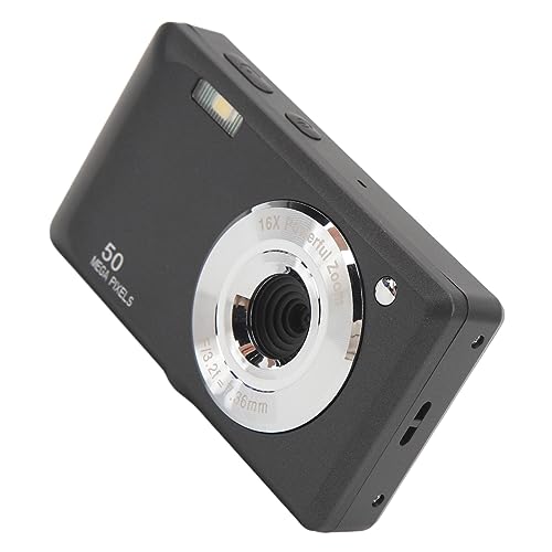4K Digital Camera, 50MP 2.7 Inch HD TFT Screen, 16X Zoom Autofocus Face Recognition Compact Camera with Long Lasting Battery Life, for Travel Photography Vlogging (Black)