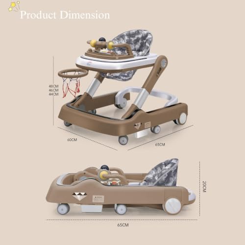 Image of Little Olive Baby Walker for Kids | Foldable & Adjustable Height Walker with Basketball Hoop, Interactive Activity Toy Bar, Comfortable Padded Seat & Smooth Wheels | Baby Walker for Boys & Girls (Brown)