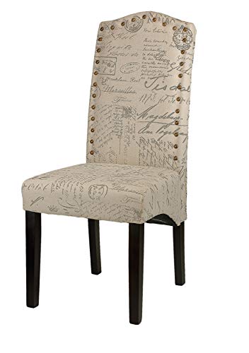 Cortesi Home Miller Dining Chair in Beige Script Fabric (Set of 2), Beige - Thumbnail 3