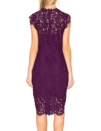 MEROKEETY Women's Sleeveless Lace Floral Elegant Cocktail Dress Crew Neck Knee Length for Party