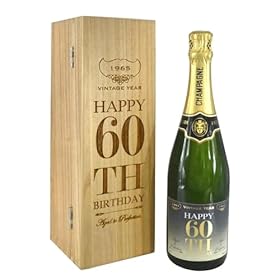 Buy a Personalized 75cl Champagne Bottle in an Engraved Wooden Box – Perfect 60th Birthday Gift for Him or Her – English Pewter Company Sheffield, England