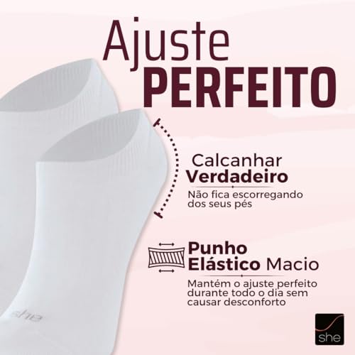 Kit 06 Pares Meias Sapatilha She by Mash | 6 Brancas | 34-39