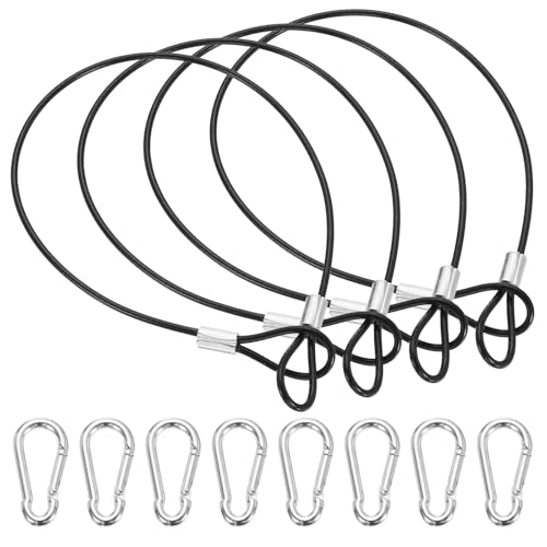 PATIKIL 12 Inch Safety Cable Lock, 4 Pcs 304 Stainless Steel Security Wire Ropes Double Loop Anti-Theft Safety with 8 Spring Buckles for Bicycles Luggage Stage Lighting, Black