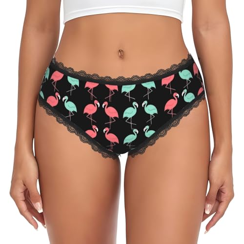Supdreamc Trendy Hollow Lace Bikini Pink And Turquoise Flamingo, Women Low Rise Soft Elastic Breathable Fashion Lingerie, XX-Large