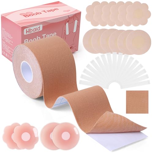 Gezimetie Boob Tape Breast Lift Boobtapes Push up with 8 Pairs Nipple Covers Invisible Tit Tape, 41PCS Double Sided Body Tape, Boobtapes for Large Breasts A-G Cup