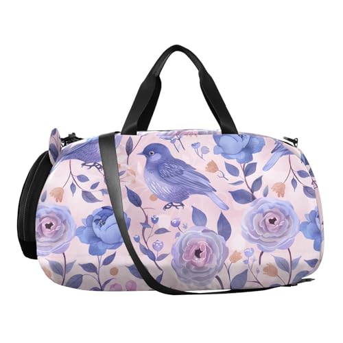 Duffle Bag for Boys or Girls with Shoes Compartment, Pink Blue Pastel Color Birds Sports Travel Bag Overnight2