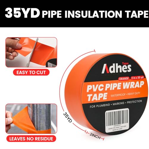 Image of ADHES PVC Pipe Wrap Tape, 2 Inch X 35 Yds, Corrosion Protection Pipe Tape, Weatherproof PVC Tape for Drain Pipe, Metal & Electrical Piping, Underground Pipe, Orange