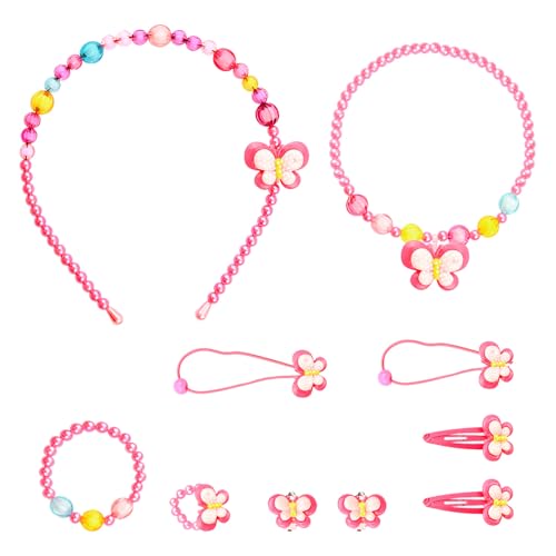Image of Wellrun 7pcs Colourful Butterfly Jewelry Set for Girls,Necklace Bracelet Ring Earrings Hair Clips,Rainbow Princess Costume Jewelry Dress Up Accessories for Play Party Favors,Birthday